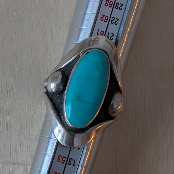 Vintage HOB House of Bangles sterling silver turquoise ring Mexico 925, Size 8 - Picture 6 of 6